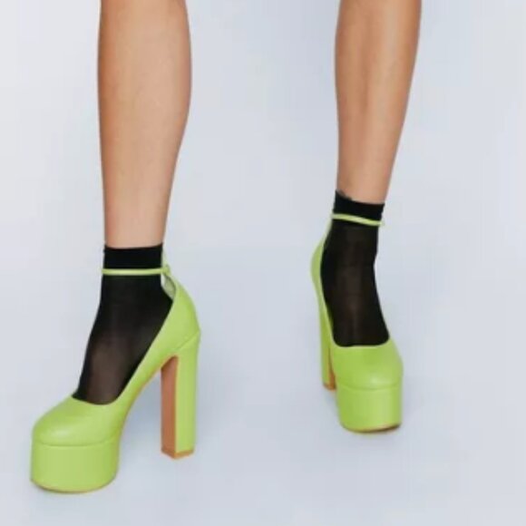 Lime Platform Chunky Babydoll Heals with Ankle Strap - Picture 6 of 11